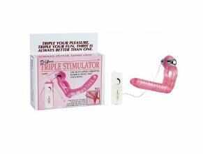 Stimulator tip Strap on The Ultimate Triple Stimulator, pentru stimulare vaginala, clitoridiana si anala
