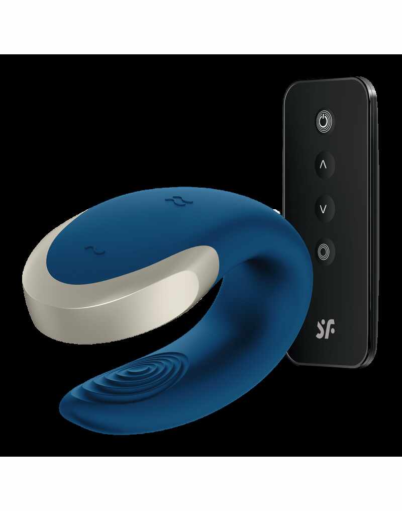 Vibrator Double Love Remote Control Bluetooth Silicon USB Albastru Free APP