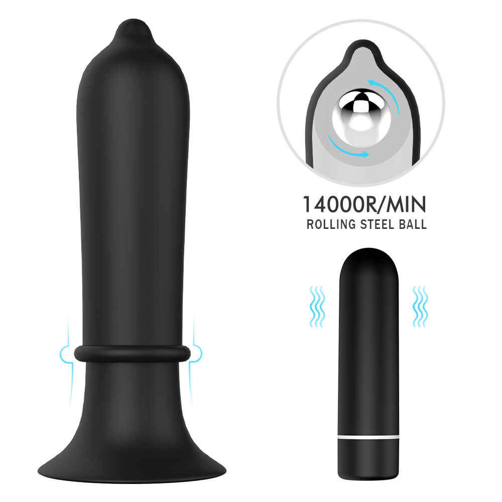 Dop Anal Condom 9 Moduri Vibratii Silicon USB Negru 11.2 cm Guilty Toys