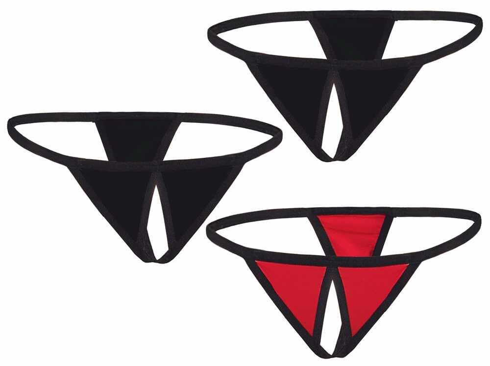 Set 3 Bikini Crotchless Negru si Rosu OS