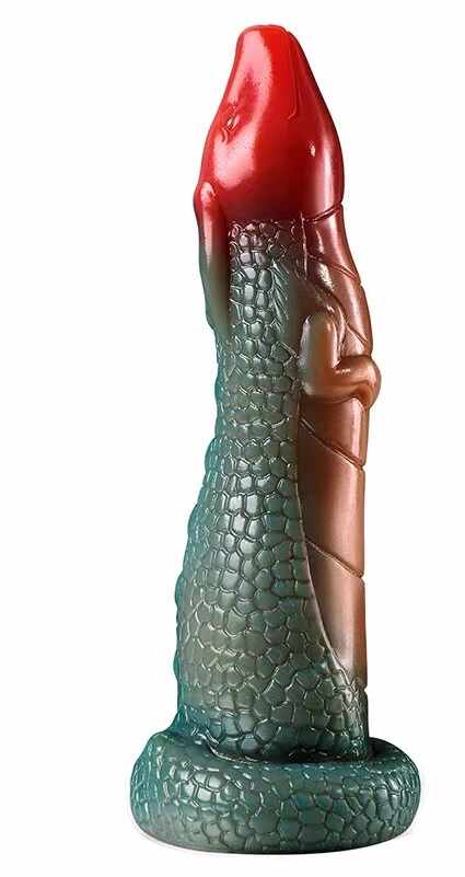 Dildo Chinese Dragon cu Ventuza, Silicon Lichid, Rosu/Verde, 19 cm, Passion Labs