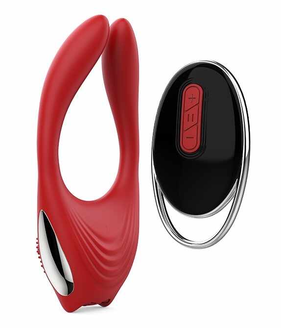 Vibrator Cuplu Eros Red Revolution, Remote Control, 12 Moduri Vibratii, Silicon, USB, Rosu