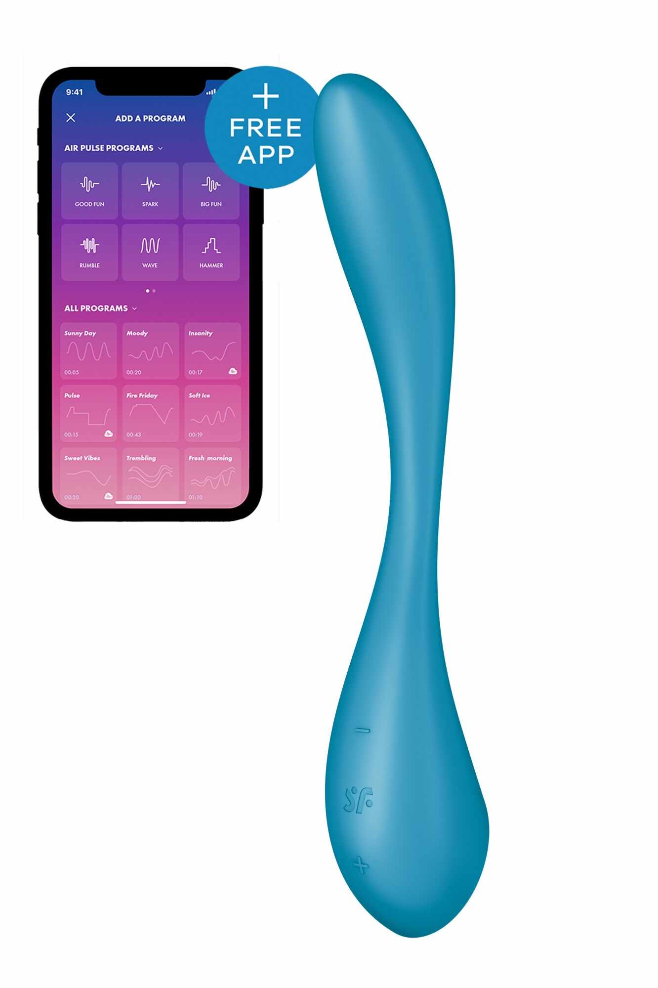Multi Vibrator G-Spot Flex 5, Free App, Silicon, USB, Albastru, 20 cm