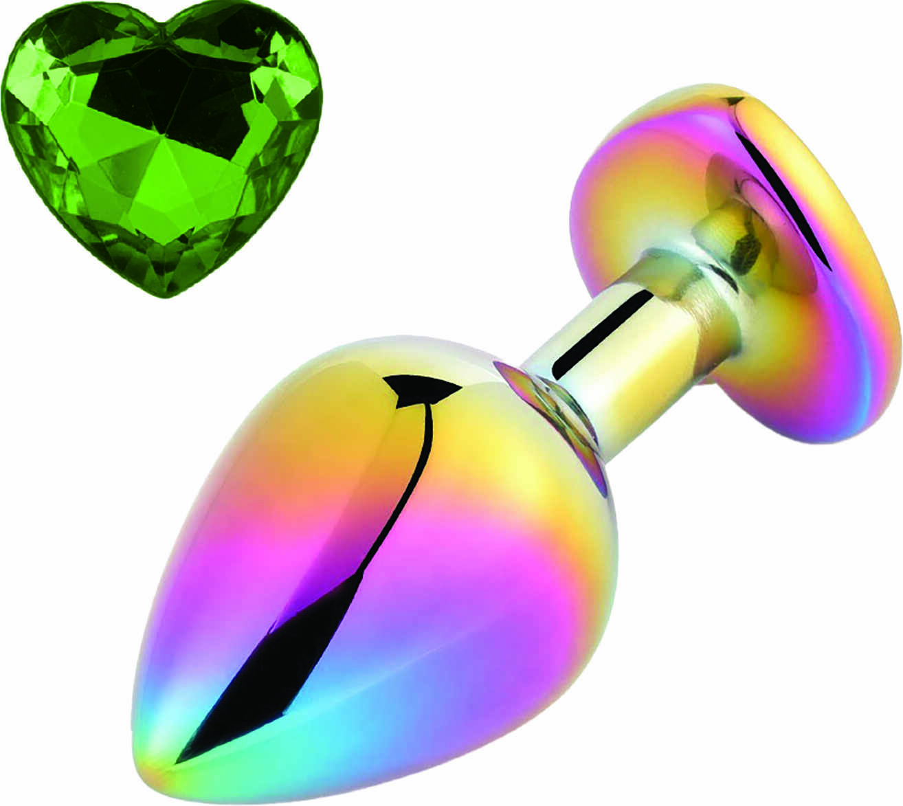 Dop Anal Rainbow Buttplug Large, Heart Shape, Piatra Verde, Guilty Toys