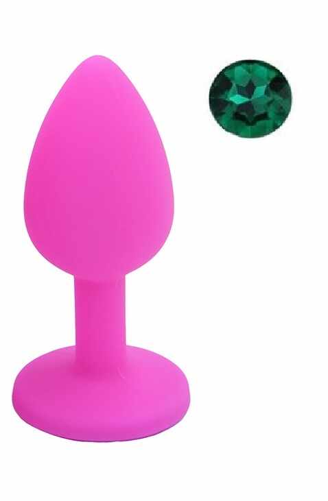 Dop Anal Silicone Buttplug Small Silicon cu Bijuterie Roz/Verde Guilty Toys