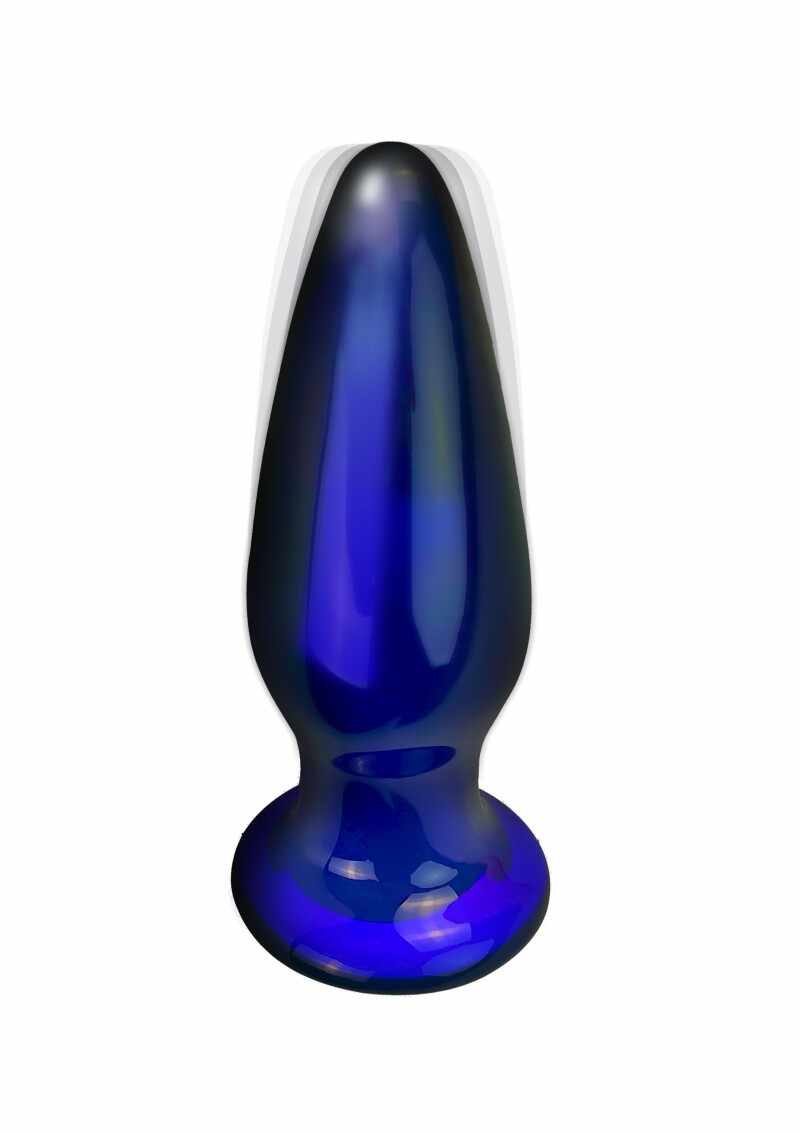 Dop Anal The Shining Buttocks, 5 Moduri Vibratii, 5 Intensitati, Sticla, 11 cm, Albastru